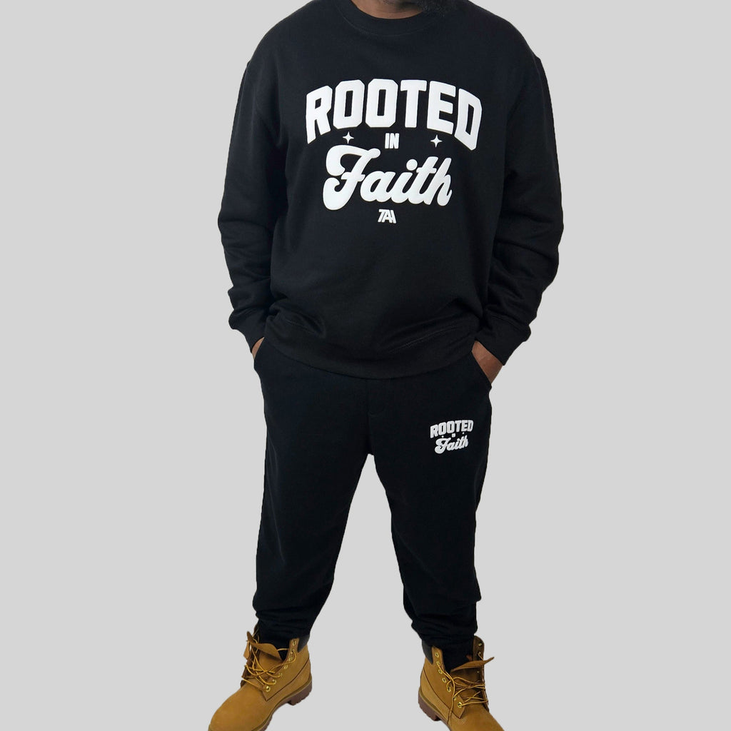 Rooted In Faith Puff Crewneck - Black
