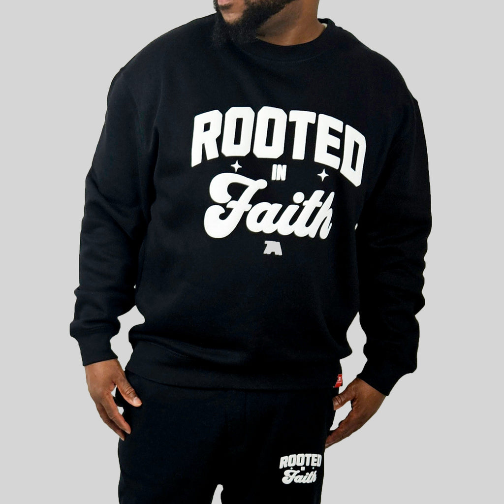 Rooted In Faith Puff Crewneck - Black