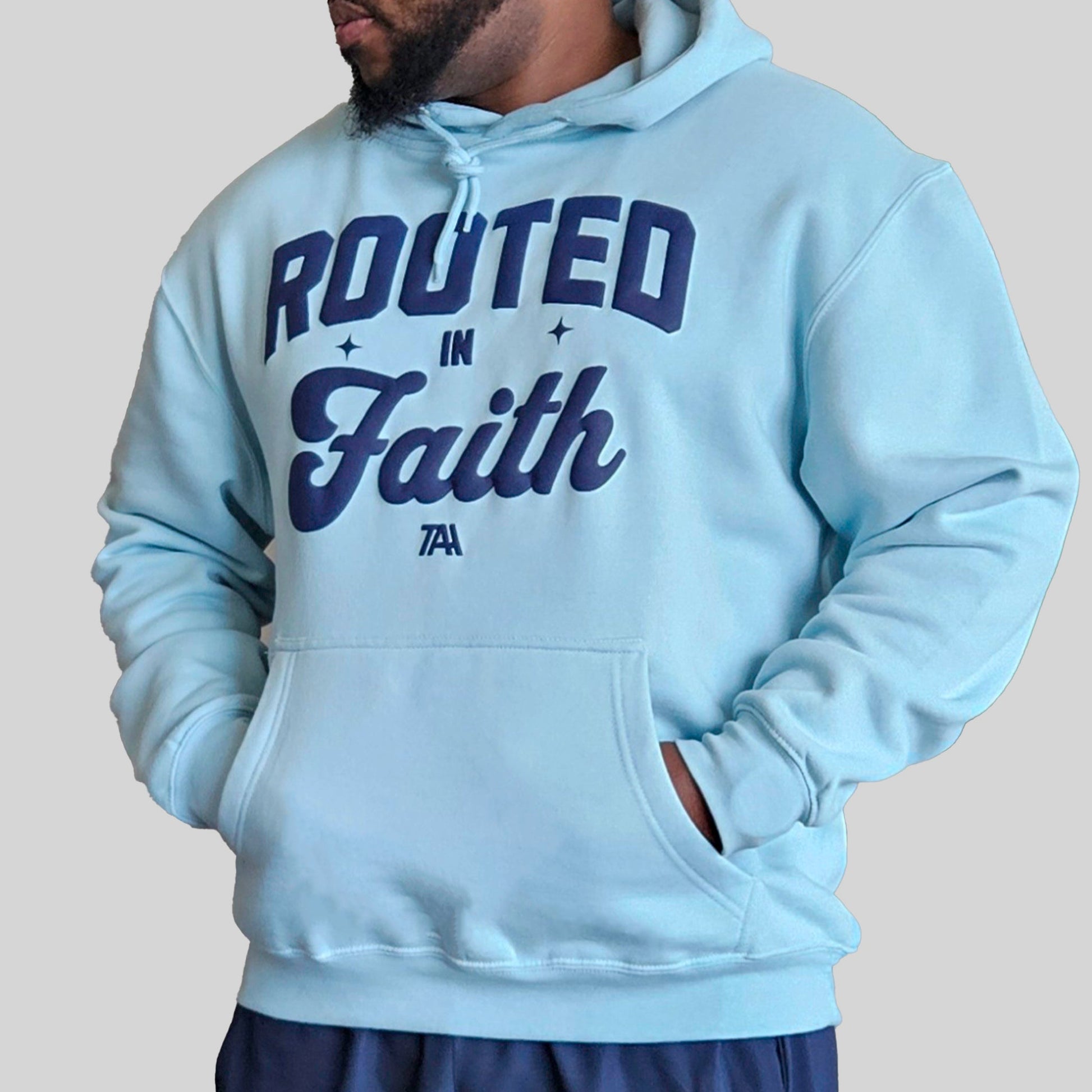 Rooted In Faith Puff Hoodie - Blue Mist