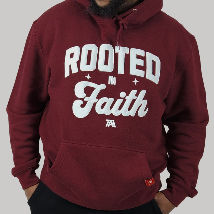 Rooted In Faith Puff Hoodie - Burgundy