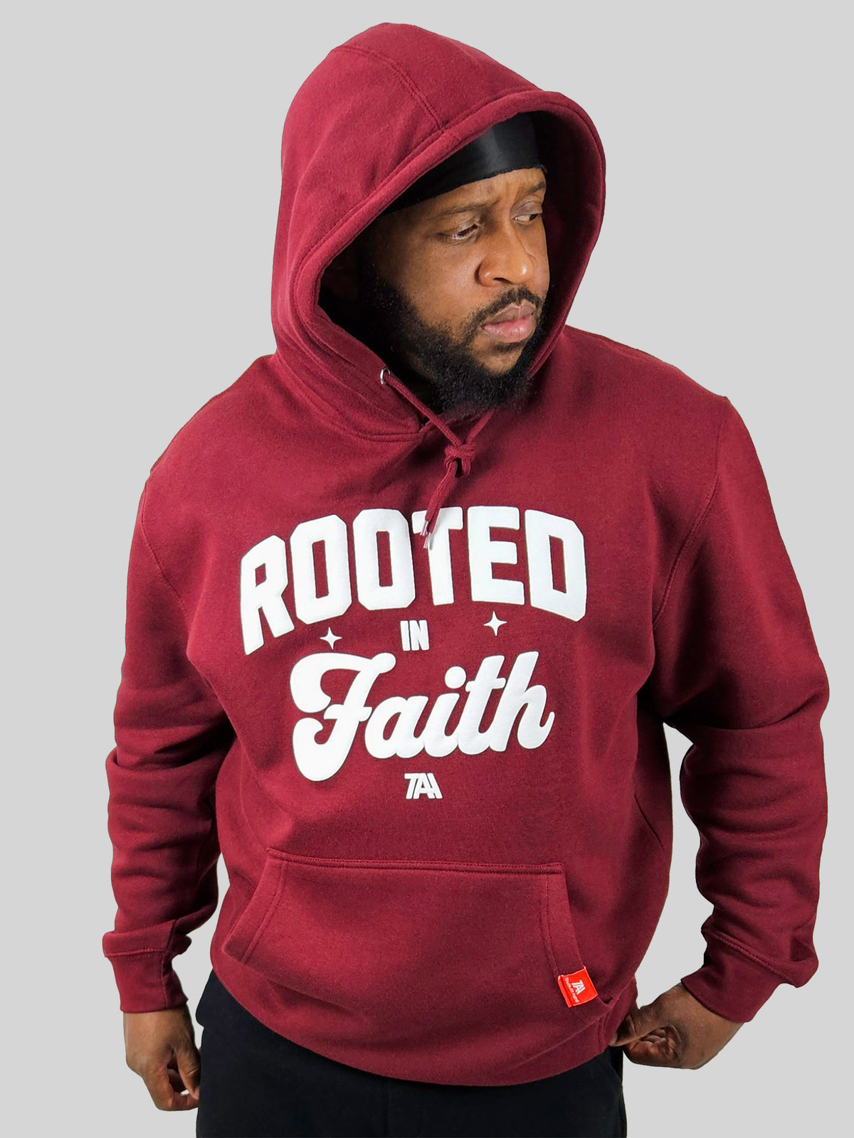 Rooted In Faith Puff Hoodie - Burgundy